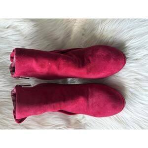 Impo Red Suede Women's Ankle Boots with Side Zipper and Bow Detail